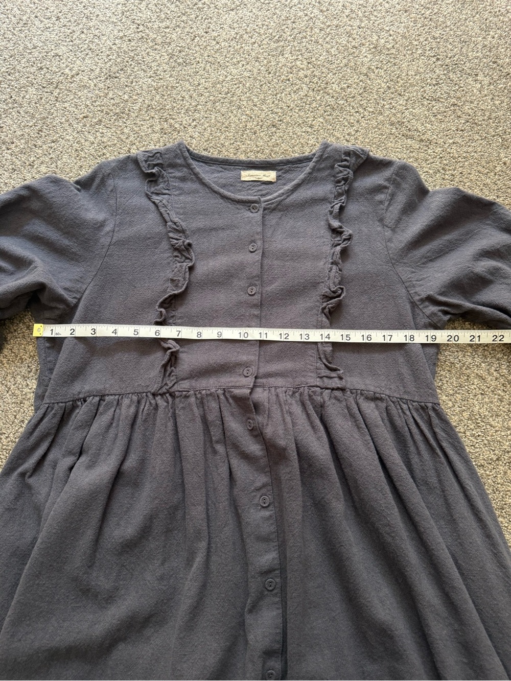 Samansa Mos2 Japanese cotton linen washed black ruffle button front dress - Picture 7 of 10
